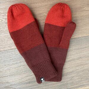 100 Cozy Outdoor Ribbed Cuff Striped Knit Mittens Brown Burnt Orange Sz OS NWOT